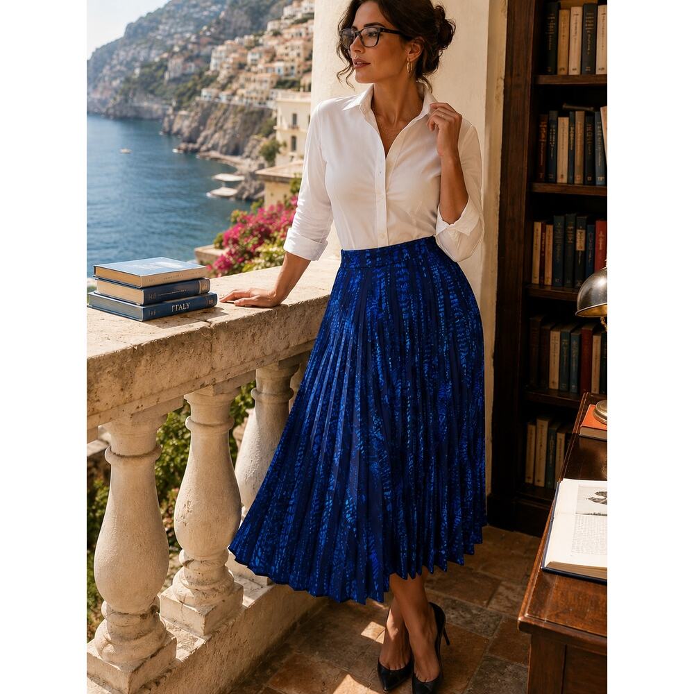 Skies Are Blue Sarah Pleated Tulip Hem Midi Skirt | Blue | Size XXL | NWT
